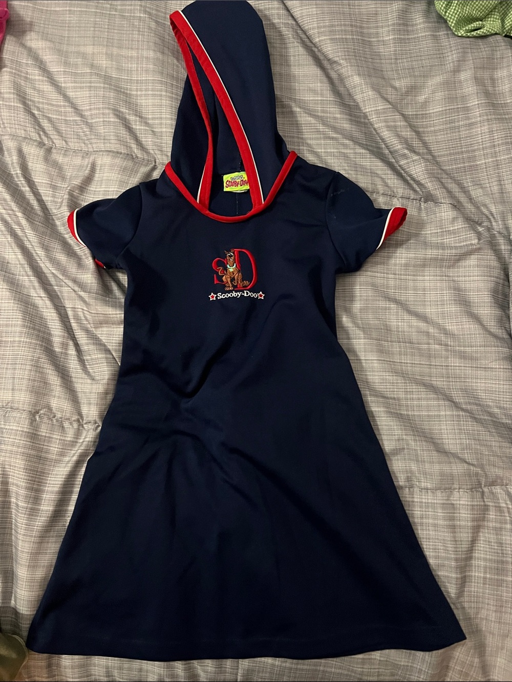 Scooby-Doo Navy Hooded Kids Dress with Red Trim and Scooby teal and lime dress